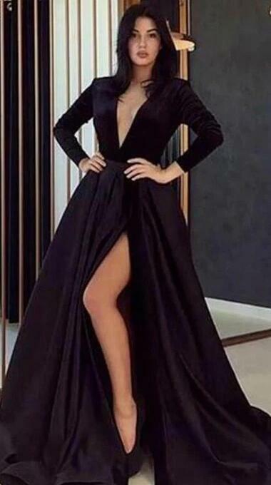Mermaid Black Slit Formal Prom Dresses