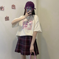 Bunny Lolipop E-girl Grunge Japanese Y2K Print Cotton Short Sleeved Oversize T-shirt Tees Top - Thumbnail 8