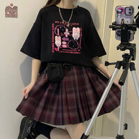 Bunny Lolipop E-girl Grunge Japanese Y2K Print Cotton Short Sleeved Oversize T-shirt Tees Top - Thumbnail 3