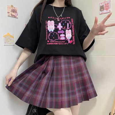 Bunny lolipop e-girl grunge japanese y2k print cotton short sleeved oversize t-shirt tees top