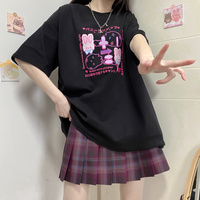Bunny Lolipop E-girl Grunge Japanese Y2K Print Cotton Short Sleeved Oversize T-shirt Tees Top - Thumbnail 4