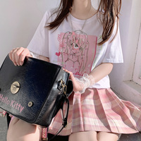 When I Miss You Anime Girl Streetwear E-girl Grunge Japanese Y2K Print Cotton White Short Sleeved Oversize T-shirt Tees Top - Thumbnail 5