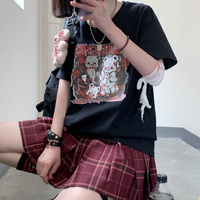 Dark Diary Killer Teddy Bear Black Red Streetwear E-girl Grunge Japanese Y2K Print Cotton Short Sleeved Oversize T-shirt Tees Top - Thumbnail 6