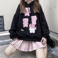 Pink Nurse Bear Harajuku Streetwear E-girl Grunge Japanese Y2K Jacket Black Hoodie - Thumbnail 2