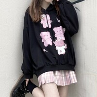 Pink Nurse Bear Harajuku Streetwear E-girl Grunge Japanese Y2K Jacket Black Hoodie - Thumbnail 3