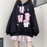 Pink Nurse Bear Harajuku Streetwear E-girl Grunge Japanese Y2K Jacket Black Hoodie - Thumbnail 6