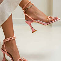 Pink Beaded Women Shoes Summer Heels(9cm) - Thumbnail 1
