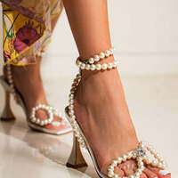 White Beaded Women Shoes Summer Heels(9cm) - Thumbnail 3
