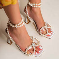 White Beaded Women Shoes Summer Heels(9cm) - Thumbnail 2
