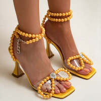 Yellow Beaded Women Shoes Summer Heels(9cm) - Thumbnail 1