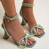 Green Beaded Women Shoes Summer Heels(9cm) - Thumbnail 5