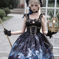 Dark Witch Starry Sky Rising Sun Goldfish Blue Black Gold Elegant Princess Strap Dress - Thumbnail 3