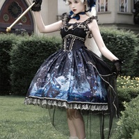 Dark Witch Starry Sky Rising Sun Goldfish Blue Black Gold Elegant Princess Strap Dress - Thumbnail 4