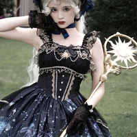 Dark Witch Starry Sky Rising Sun Goldfish Blue Black Gold Elegant Princess Strap Dress - Thumbnail 5