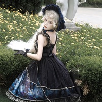 Dark Witch Starry Sky Rising Sun Goldfish Blue Black Gold Elegant Princess Strap Dress - Thumbnail 6