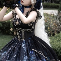 Dark Witch Starry Sky Rising Sun Goldfish Blue Black Gold Elegant Princess Strap Dress - Thumbnail 7