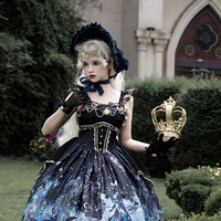Dark Witch Starry Sky Rising Sun Goldfish Blue Black Gold Elegant Princess Strap Dress - Thumbnail 8