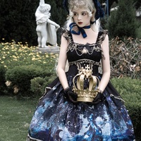 Dark Witch Starry Sky Rising Sun Goldfish Blue Black Gold Elegant Princess Strap Dress - Thumbnail 1