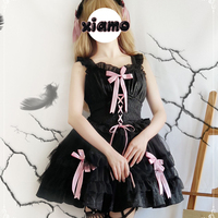 Love Overture Black Pink Bow Princess Strap Dress & Long Sleeve Dress - Thumbnail 4