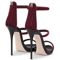 Velvet Burgundy Women Shoes, Popular Black High Heels - Thumbnail 2