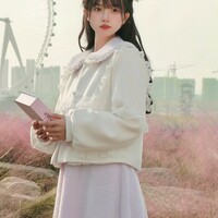 Neon Autumn Winter Sweet Soft Girl Lady Pastel Pink & White Short Faux Imitation Cashmere Coat Jacket - Thumbnail 3