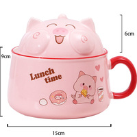 Kawaii Pig Ramen Ceramic Bowl With Chopsticks Lid Spoon - Thumbnail 4