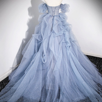 Blue Tulle Long Prom Dress, Off Shoulder Evening Dress, Blue Party Dress - Thumbnail 2