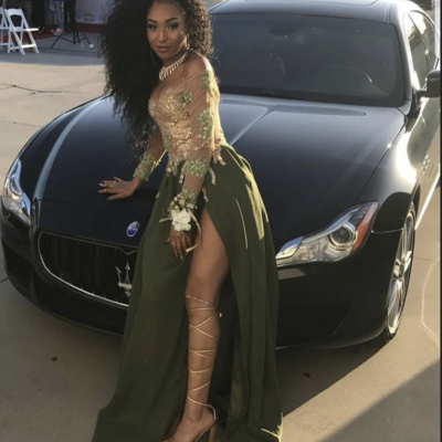 Olive green prom dresses with sleeves  - Thumbnail 3