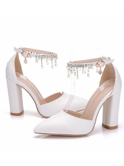 Women's PU Closed Toe With Pearl Chunky Heel High Heels
