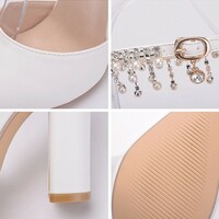 Women's PU Closed Toe With Pearl Chunky Heel High Heels - Thumbnail 3