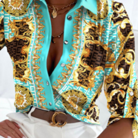 Temperament Elegant Printed Long Sleeved Shirt - Thumbnail 1