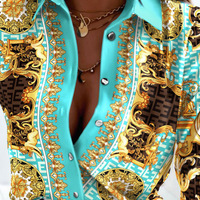 Temperament Elegant Printed Long Sleeved Shirt - Thumbnail 2