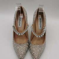 Women's Suede Closed Toe With Beading Stiletto Heel High Heels - Thumbnail 4