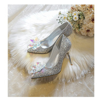 Women's Closed Toe With Crystal Stiletto Heel High Heels - Thumbnail 4