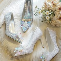 Women's Closed Toe With Crystal Stiletto Heel High Heels - Thumbnail 1