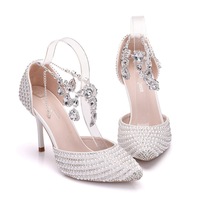 Women's PU Closed Toe With Pearl Stiletto Heel Sandals - Thumbnail 2