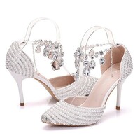 Women's PU Closed Toe With Pearl Stiletto Heel Sandals - Thumbnail 1