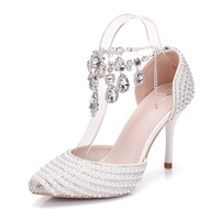 Women's PU Closed Toe With Pearl Stiletto Heel Sandals - Thumbnail 3