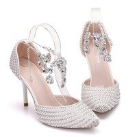 Women's PU Closed Toe With Pearl Stiletto Heel Sandals - Thumbnail 4