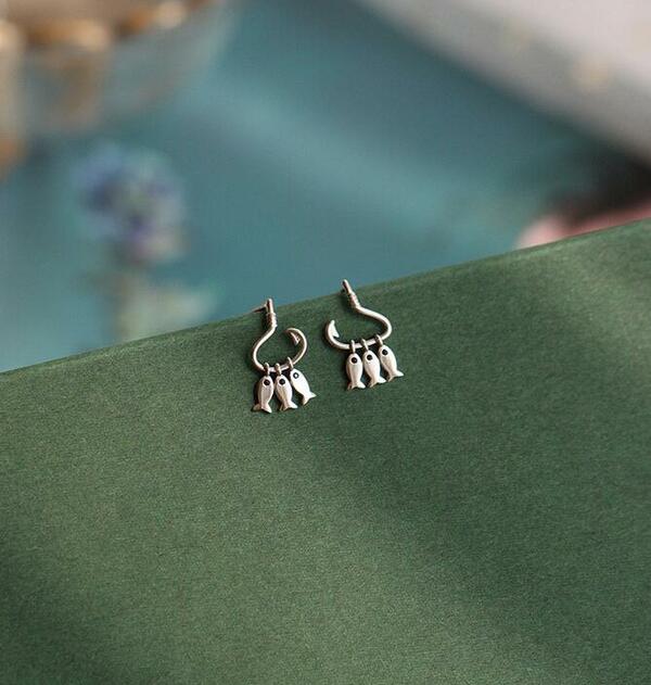 Fish Silver Dangle Drop Earrings