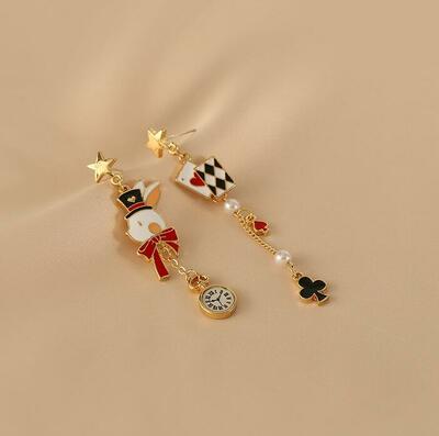 Cute Poker Bunny Rabbit Pearl Dangle Drop Earrings
