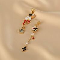 Cute Poker Bunny Rabbit Pearl Dangle Drop Earrings - Thumbnail 2