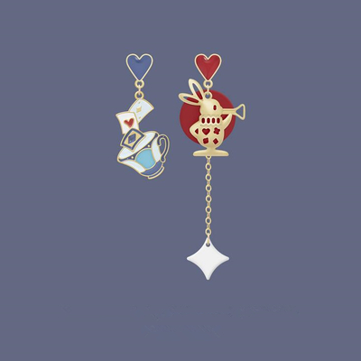 Alice in wonderland bunny heart dangle drop earrings