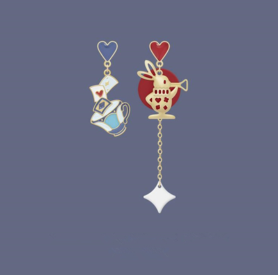 Alice in Wonderland Bunny Heart Dangle Drop Earrings