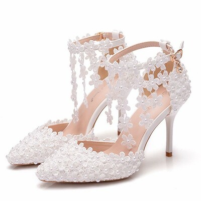 Women's pu closed toe with flower stiletto heel sandals
