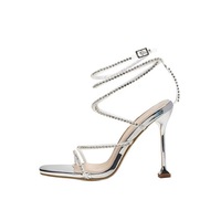 Ladies' Chain Peep Toe Stiletto Heel Sandals - Thumbnail 4