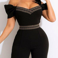 Casual Stitching Black V-Neck Jumpsuit - Thumbnail 3