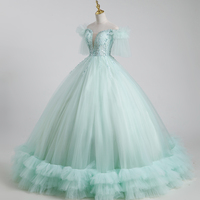 Cute Tulle Sequins Long Ball Gown, A-Line Tulle Sweet 16 Dress - Thumbnail 2