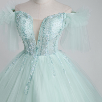 Cute Tulle Sequins Long Ball Gown, A-Line Tulle Sweet 16 Dress - Thumbnail 5