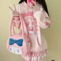Pink Kawaii Crying Rabbit Emoji Cartoon Harajuku Streetwear E-girl Grunge Japanese Y2K Jacket Hoodie Long Sleeve Top - Thumbnail 4